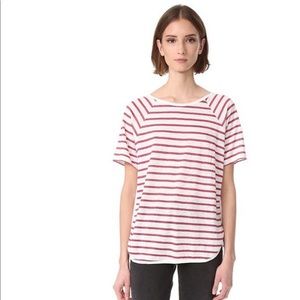 Frame Striped Linen Dolphin Short Sleeve Shirt